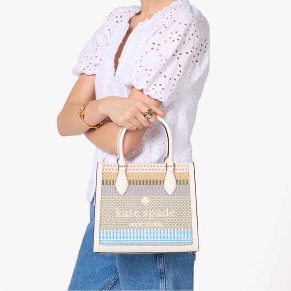 Kate Spade Ellie Straw Small Pastel Woven Tote Bag - Picture 5 of 10